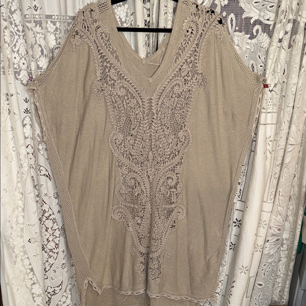 Crochet‎ knitted taupe tunic dress